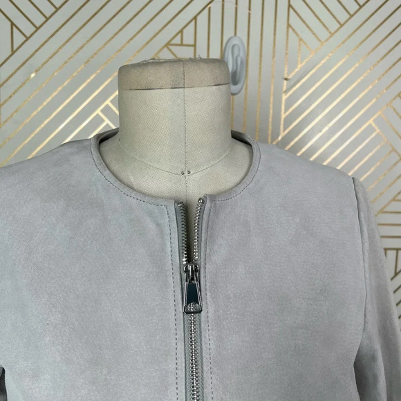 Soia + Kyo Collarless Zip Front Suede Jacket Gray Size US Small - Picture 2 of 12